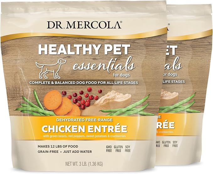 Dr. Mercola Healthy Pet Essentials Chicken and Beef Entree for Dogs, 3lbs (Makes 12lbs of Food), Non GMO, Gluten Free, Soy Free (Free-Range Chicken)