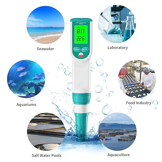 Digital Salinity Tester and pH Tester, Waterproof Pool Salt Tester with ATC, Salinity Meter for Seawater, Aquariums, Aquaculture, Saltwater Pool, Food Industry