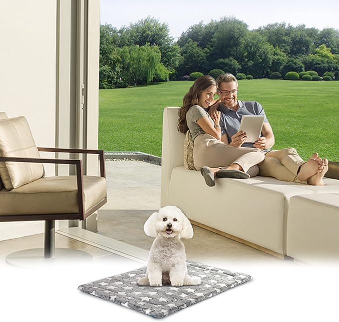 KROSER Fancy Dog Crate Pad Dog Bed Mat Reversible (Cool & Warm), Dog Bed Pad with Machine Washable, Dog Crate mat for Small to XXX-Large Dogs, Grey, Navy, Star Pattern