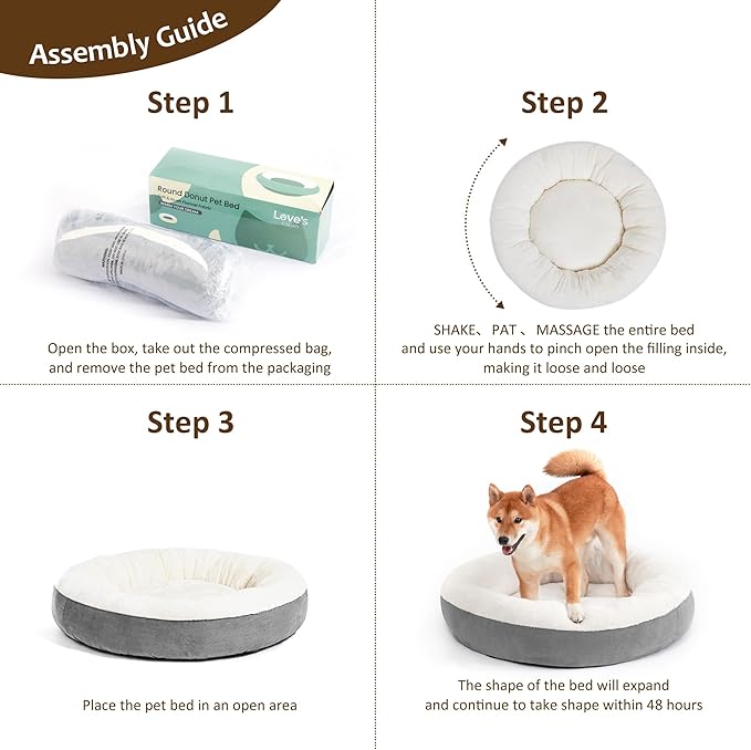 Love's cabin Round Donut Cat and Dog Cushion Bed, 25in Pet Bed for Small or Medium Dogs, Anti-Slip & Water-Resistant Bottom, Soft Durable Fabric Pet Beds, Washable Calming Cat & Dog Bed Grey