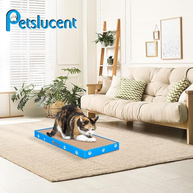 Petslucent Cat Scratching Board, Corrugate Cat Scratcher for Indoor Cats with Box, Cat Scratch Pad with Catnip, Cardboard Cat Scratcher Double-Sided Usability (3PCS)