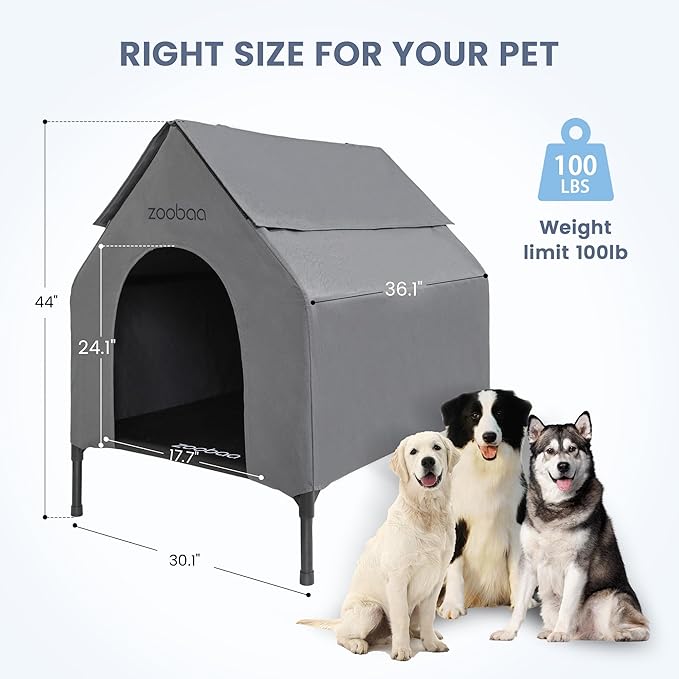 35" 2-in-1 Large Dog House, Dog House for Large Dog Indoor or Outside, Weatherproof 600D PVC Dog House Outdoor, Featuring Breathable 2x1 Textilene Elevated Dog Bed, Easy Clean and Assemble