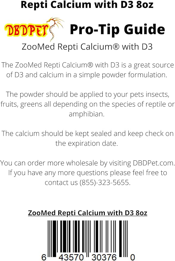 DBDPet 's Bundle with Zoomed Repti Calcium with D3 (8oz) - Includes Attached Pro-Tip Guide