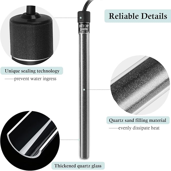 HITOP Mini Submersible Aquarium Heater - 200W Digital Heater for Fish Tank Turtle Tank 25-50 Gallon,Saltwater and Fresh Water with Temperature Controller
