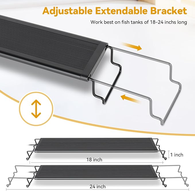 hygger 18W 24/7 Lighting Aquarium LED Light, Sunrise-Daylight-Moonlight and DIY Mode, Adjustable Timer/Brightness/Color Full Spectrum Aquarium Light with Extendable Bracket for 18-24 Inch Fish Tank