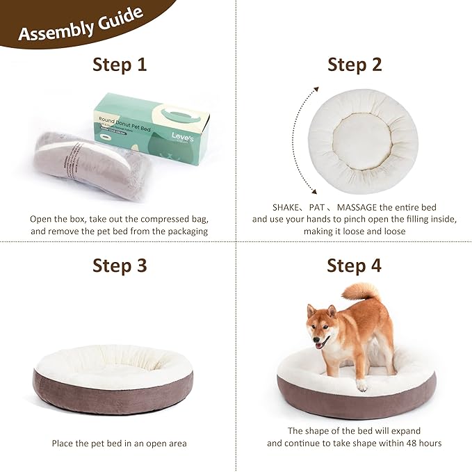 Love's cabin Donut Pet Bed, 25in, Burlwood, for Small Dogs & Cats, Soft Durable Fabric, Anti-Slip, Water-Resistant, Washable