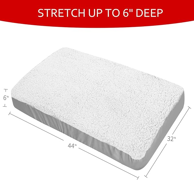 Dog Bed Covers Soft Plush Replacement Washable, Waterproof Dog Bed Liner White, Dog Mattress Cover, Pet Bed Cover 44x32 Inches, for Dog/Cat, Cover Only