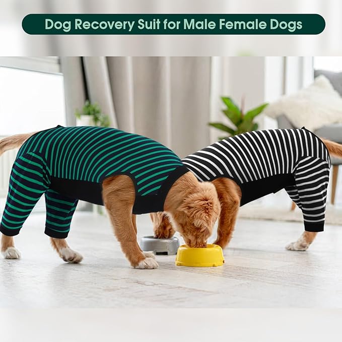Kuoser Dog Recovery Suit, Anti Licking Dog Rear Leg Sleeve, Abdominal Dog Surgical Suit with Pants Cover Protect Wounds, Dog Elbow Protector Soft Dog Surgery Onesie Cone Alternative, Green L