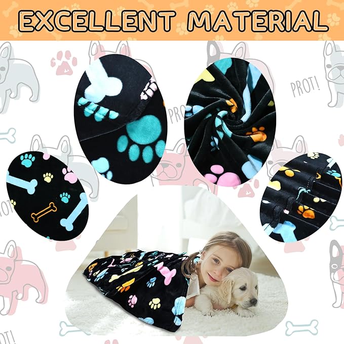 Dog Blankets for Dogs, 3 Pack Large Blanket Medium Blanket Dog Cat Soft Fuzzy Blankets Washable,Comfort Flannel,Fuzzy Soft Blankets for Dogs,Pet Blanket,Reversible Print,41 x 31 inch,Black
