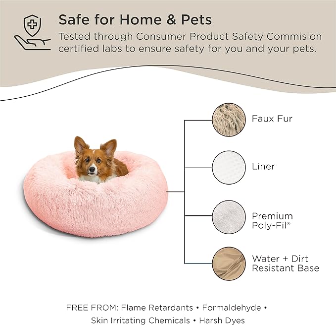 Best Friends by Sheri The Original Calming Donut Cat and Dog Bed in Shag Fur Cotton Candy Pink, Medium 30"