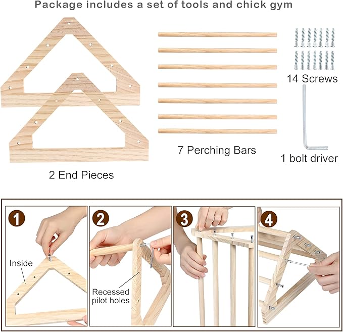 Chicken Perch Strong Pine Wooden Chick Jungle Gym Roosting Bar, Chick Perch Toys for Coop and Brooder for Large Bird Baby Chicks Parrot Hens (Large)