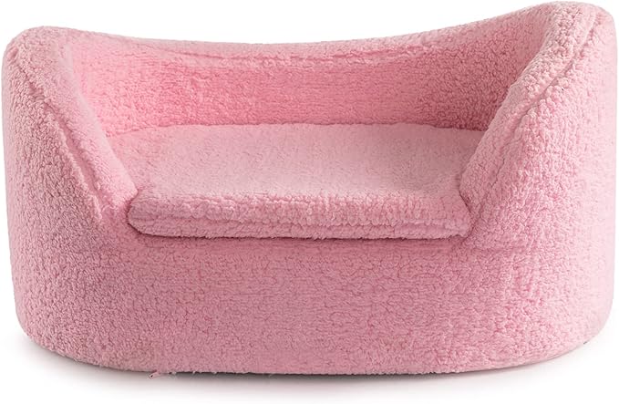 Hollypet Cat Sofa Couch, Pet Sofa for Cats and Small Dogs, Sherpa Fleece Cat Sleeping Bed, Ultra-Soft Snuggle Cat Sofa for Indoor Kitten, Luxury Mini Dog Couch Sofa Bed, Pink