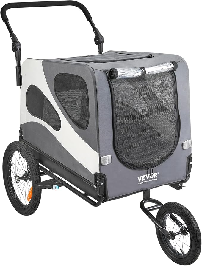 VEVOR Dog Bike Trailer, Supports up to 66/88/100 lbs, 2-in-1 Pet Stroller Cart Bicycle Carrier, Easy Folding Cart Frame with Quick Release Wheels, Universal Bicycle Coupler, Reflectors, Flag