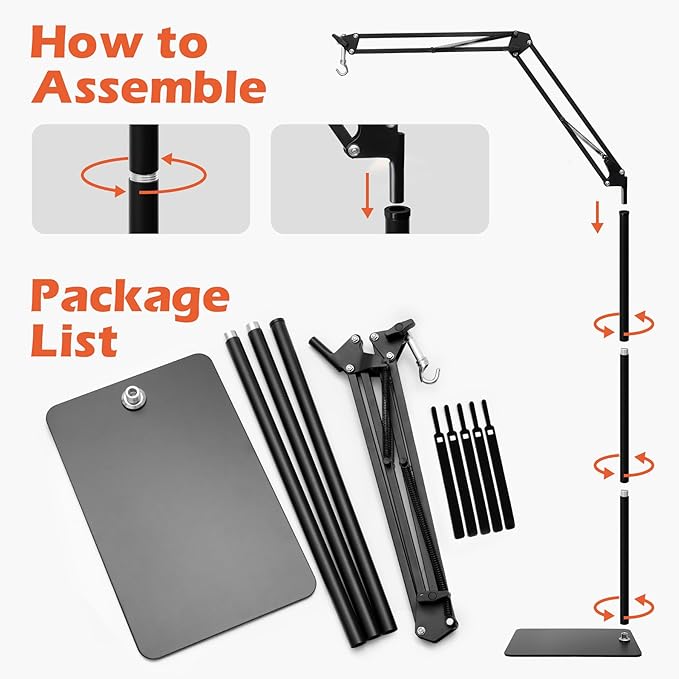 Reptile Lamp Stand Reptile Heat Lamp Stand with 360° Adjustable Swing Arm, 14-67.7 inch Metal Bracket Floor Light Holder Terrarium Heat Lamps for Bearded Dragon Turtles Snake Chicks Heating Light