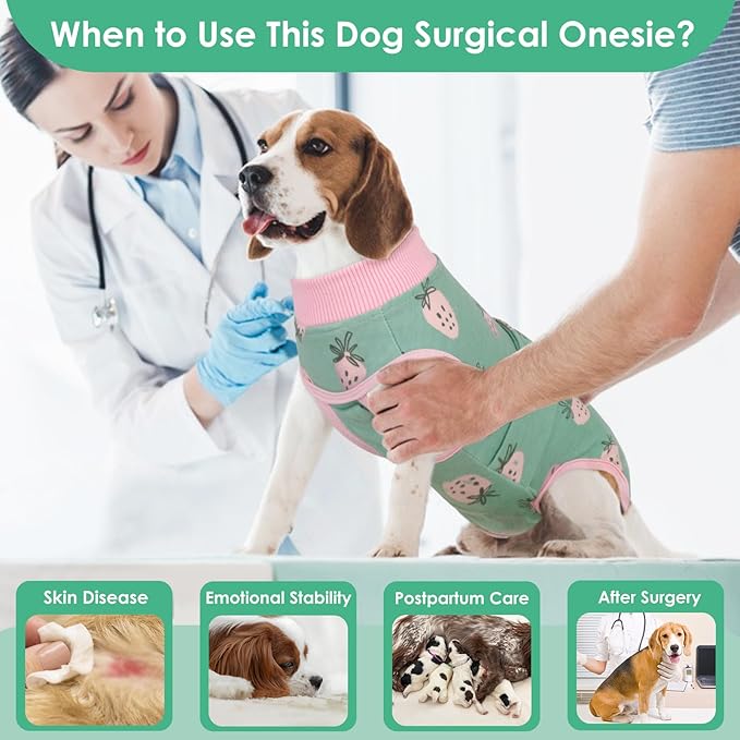 AOFITEE Dog Recovery Suit, Dog Surgical Recovery Suit for Female Dogs Male Dogs, Cozy Dog Onesie for Surgery, Cone E-Collar Alternative, Anti Licking Dog Surgical Shirt with Pee Hole, Strawberry XL