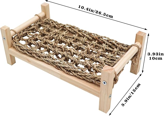 Dnoifne Reptile Hammock Swing Hanging Bed, Wooden Lizard Bed, Reptile Summer Bed for Bearded Dragon Leopard Gecko Lizard (Small)