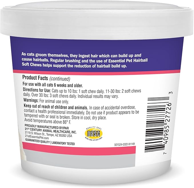 Essential Pet Hairball Support Soft Chews for Cats
