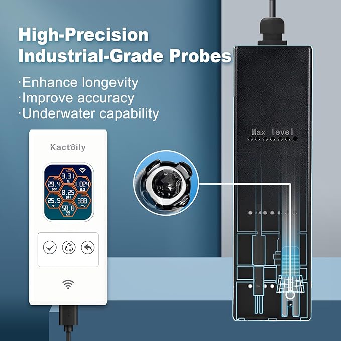 Newest Smart Aquarium Monitor All in One pH/ORP/Salt/S.G/TDS/EC/Temp 24h Online Freshwater and Saltwater Fish Tank Tester (WiFi Version)