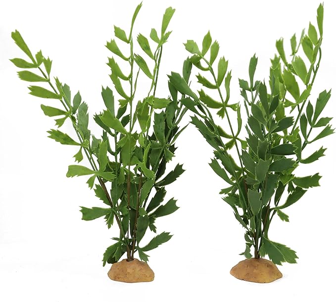 Lifelike Reptile Tank Plant Decor - Realistic Artificial Plastic Plant for Terrariums and Pet Enclosures (Style D 2 Pack)