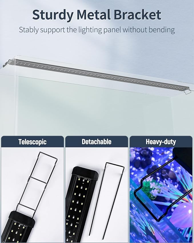 Pawfly 31W Aquarium LED Light for 48 to 54 Inch Fish Tanks Extendable Fish Tank Light with Full Spectrum Brilliant White Blue Red Lights with Daytime & Night Modes and Adjustable Brightness