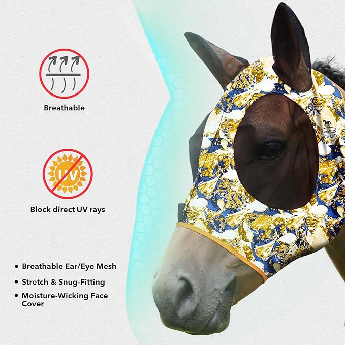 Harrison Howard Super Comfort Stretchy Fly Mask Large Eye Space with UV Protection Soft on Skin with Breathability Luxe Vibe L Full Size