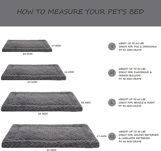 Washable Dog Bed Mat Reversible Dog Crate Pad Soft Fluffy Pet Kennel Beds Dog Sleeping Mattress for Large Jumbo Medium Small Dogs, 35 x 22 Inch, Gray