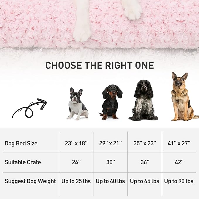 KSIIA Washable Dog Bed Deluxe Plush Dog Crate Beds Fulffy Comfy Kennel Pad Anti-Slip Pet Sleeping Mat for Large, Jumbo, Medium, Small Dogs Breeds, 35" x 23", Pink