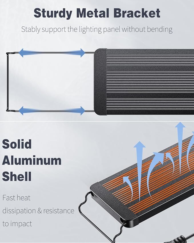 Pawfly 14 W Aquarium LED Light for 12" to 18" Tanks 24/7 Extendable Fish Tank Light with Full Spectrum IP68 Waterproof Light with D/N Mode Single Color Effects Timer and Adjustable Brightness