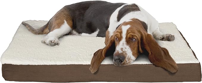 Orthopedic Dog Bed - 2-Layer Memory Foam Crate Mat with Machine Washable Sherpa Cover - 36x27 Pet Bed for Large Dogs Up to 65lbs by PETMAKER (Brown)