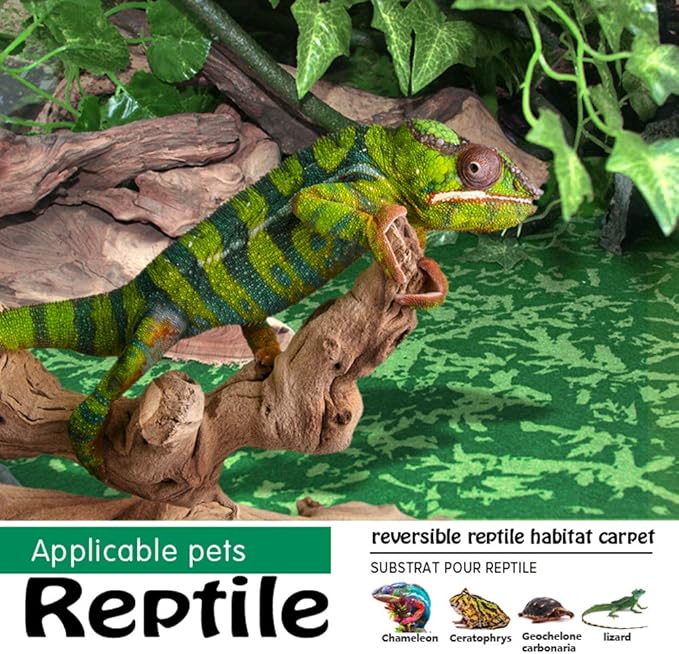 Reptile Carpet, 36 * 18in Pet Terrarium Liner,Reptiles Cage Mat/Substrate for Snakes, Chameleons, Geckos ands Kitchen Use(2sheets) with Tweezers Feeding Tongs