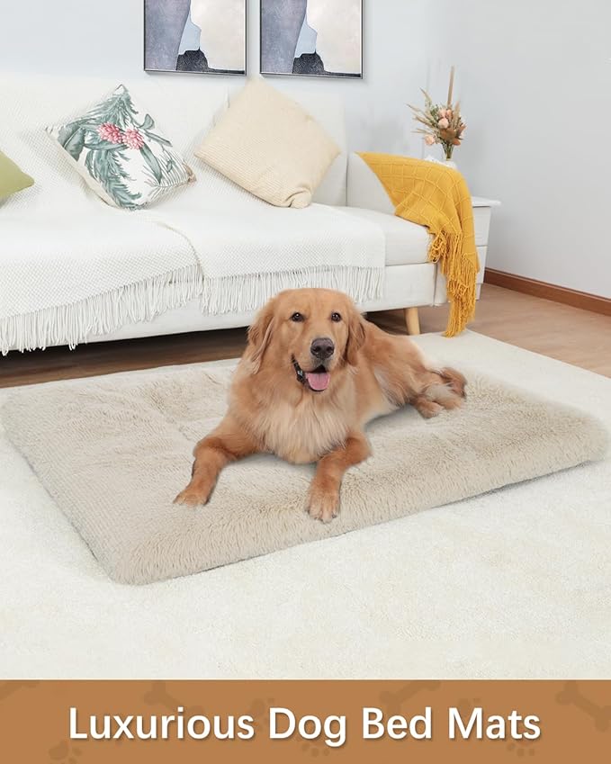 Dog Crate Pad Ultra Soft Dog Bed Mat Washable Pet Kennel Bed with Non-Slip Bottom Fluffy Plush Sleeping Mat for Large Medium Small Dogs, 41 x 27 Inch, Camel