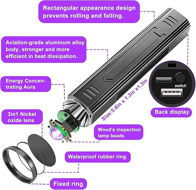 Wood's Lamp pet cat, dog Wood's Black light Flashlight cat Ringworm Detector,Doctor Pet Urine Detector,for Analyzing Skin Dog Cat Care Bed Bug Inspect.