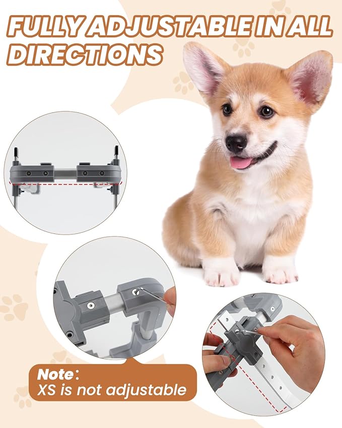 EMUST Small Dog Wheelchair for Back Legs, Wheelchairs for Dogs with Reflective Stripe, Lightweight Doggy Wheelchair, Cat Wheel Chair for Indoor Cats, Grey, XS