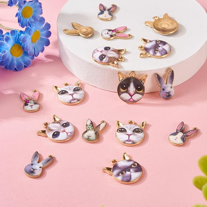 Enamel Animal Theme Charm Flower Cattle Head Cat Butterfly Fox Tortoise Charms Pendants for Earring Necklace Bracelet Keychain Jewelry Craft Making