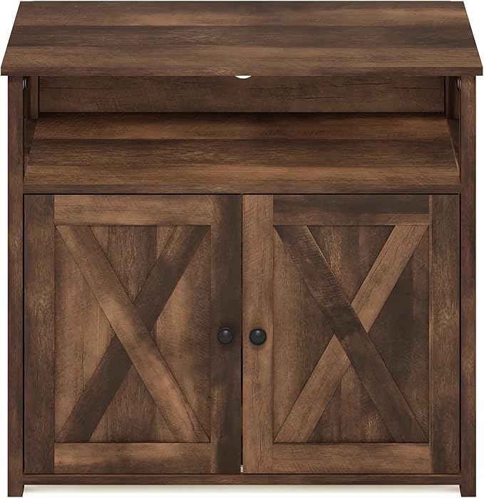 Furinno Peli Farmhouse Cat Litter Cabinet Storage with 2 Doors, Rustic Brown