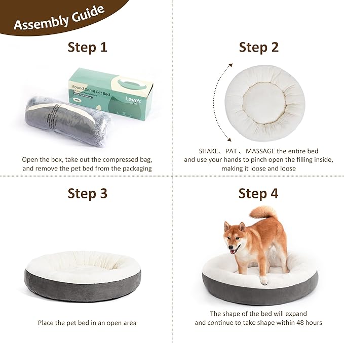 Love's cabin Round Donut Cat and Dog Cushion Bed, 25in Pet Bed for Small or Medium Dogs, Anti-Slip & Water-Resistant Bottom, Soft Durable Fabric Pet Beds, Washable Calming Cat & Dog Bed Dark Grey