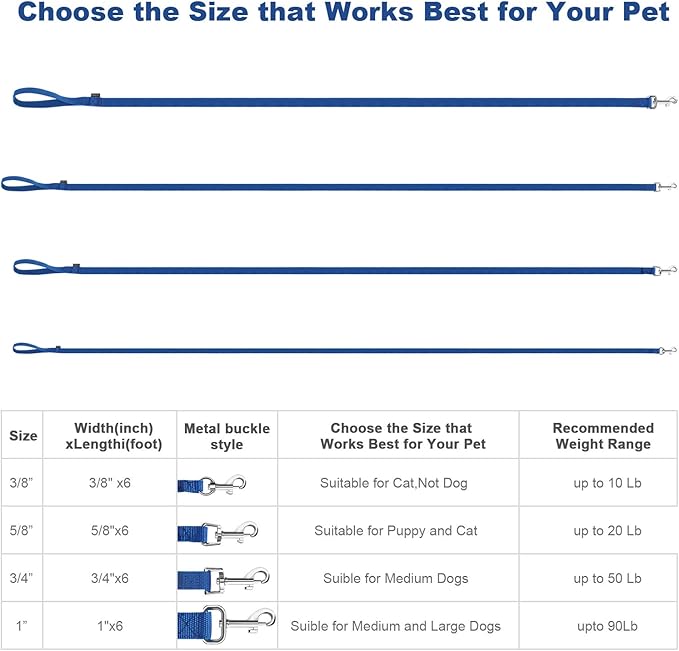 AMAGOOD 6 FT Puppy/Dog Leashes, Strong Traditional Style Leash with Easy to Use Collar Hook,Dog Lead Great for Small and Medium and Large Dog (3/4 in x 6 ft(Pack of 1), Blue)