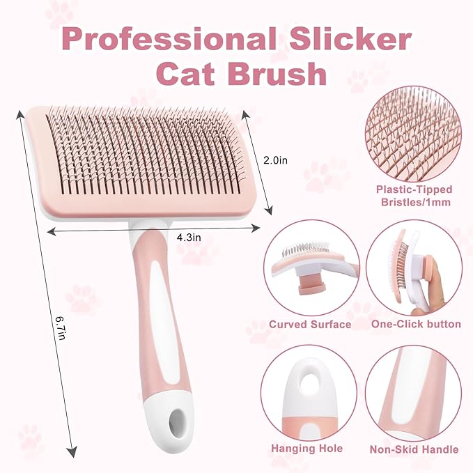 Pet Self Cleaning Slicker Brush Pet Brush Dog Brush & Cat Brush for Shedding Hair Pet Hair Removal Tool Safe Massage Comb for Long, Middle-long, Short Hair (Orange), Large