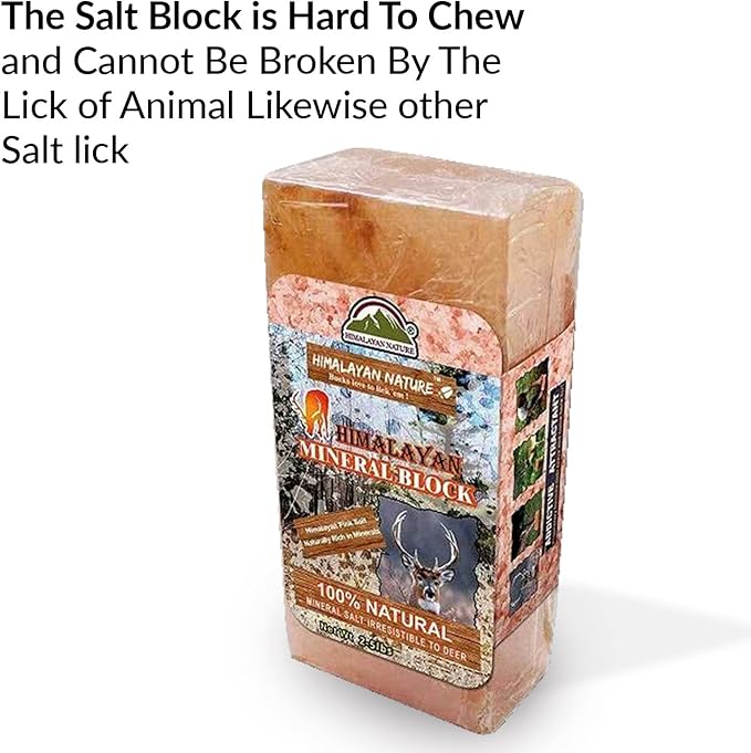 Himalayan Nature 100% Natural Himalayan Rock Deer Salt Block - Animal Licking Mineral Salt Block ,5 Lbs, 2x4x8 inch