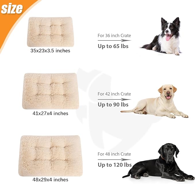 KSIIA Dog Crate Bed Washable Dog Beds for Extra Large Dogs Deluxe Plush Fluffy Comfy Thick Kennel Pad Anti-Slip & Anti-Scratch Pet Sleeping Mat, 41 x 27 Inch, Camel