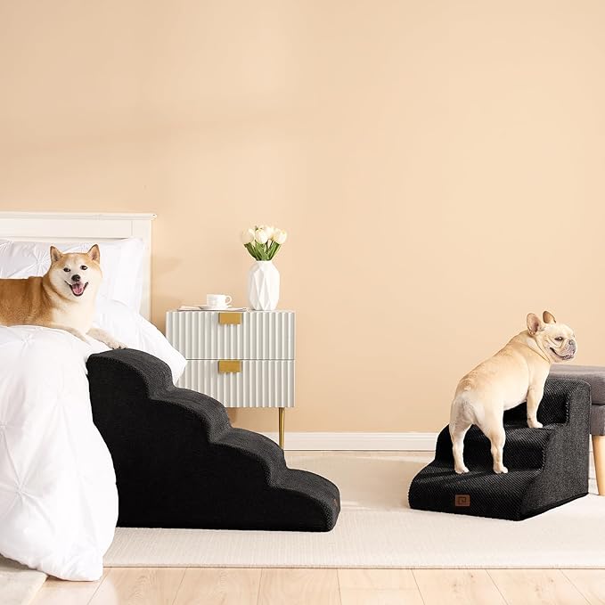 EHEYCIGA Curved Dog Stairs for High Beds 19.7" H, 4-Step Dog Steps for Small Dogs and Cats, Pet Stairs for High Bed Climbing, Non-Slip Balanced Pet Step Indoor, Black