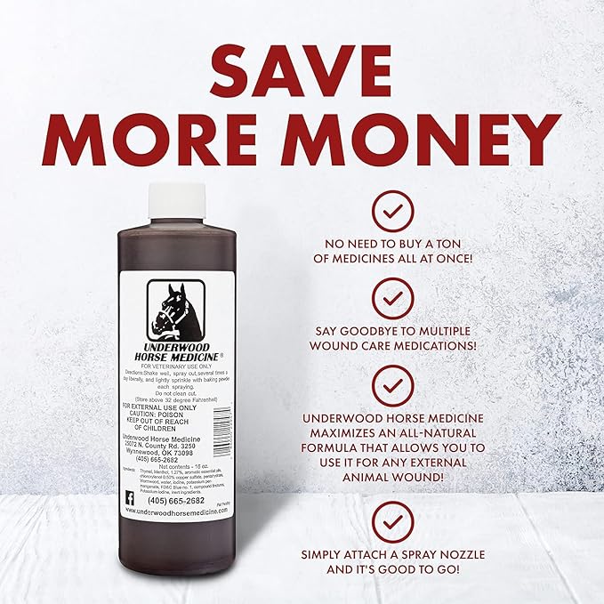 Underwood Topical Horse Care Wound Spray - 16oz Refill Horse Wound Care for Quick Healing of Cuts & Wounds – Horse First Aid Kit & Wound Care for Dogs – Equine & Dog Wound Care for Dog Wound Heal