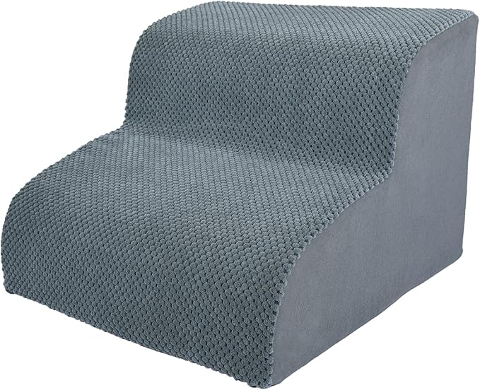 Dog Stairs for High Beds, 2-Step dog stairs & steps 11.8" H for small old dogs cats pet to get on 12-16 inches tall couch/chair/beds. 2 Tiers Pet Ramp ladder with Non-Slip Bottom for Indoor stairs