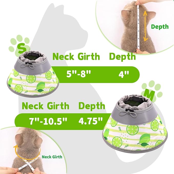 Cat Cone Collar Soft, Comfortable Cat Recovery Collar Pet Cone for Small Large Cats, Lightweight Elizabethan Collar for Cats Kittens After Surgery Prevent from Licking Wounds, Light Green, M