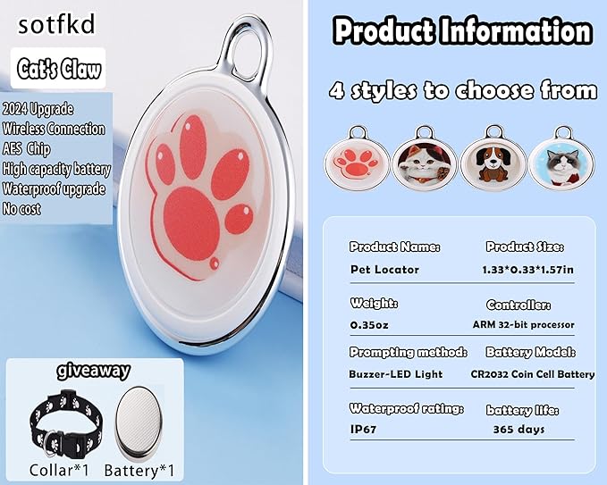 Cat Tracker-Pet Tracker-Cat Tracker Collar | No Charging Required | No Monthly Fee | Waterproof | Works with Any Collar (Android and iOS Universal)
