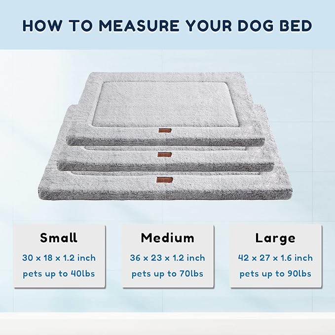 Pet Bed Mat, Large Dog Beds for Crate, 42x27 in, Soft Faux Fur, Washable Anti-Slip, Kennel Mat for Sleeping, Grey