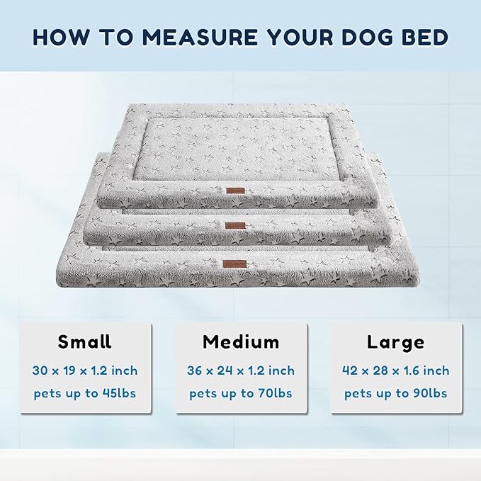 Dog Crate Bed, Comfortable Crate Dog Bed with Soft Star Prints, Washable Dog Crate Pad, Anti Slip Bed for Dog Crate,Grey