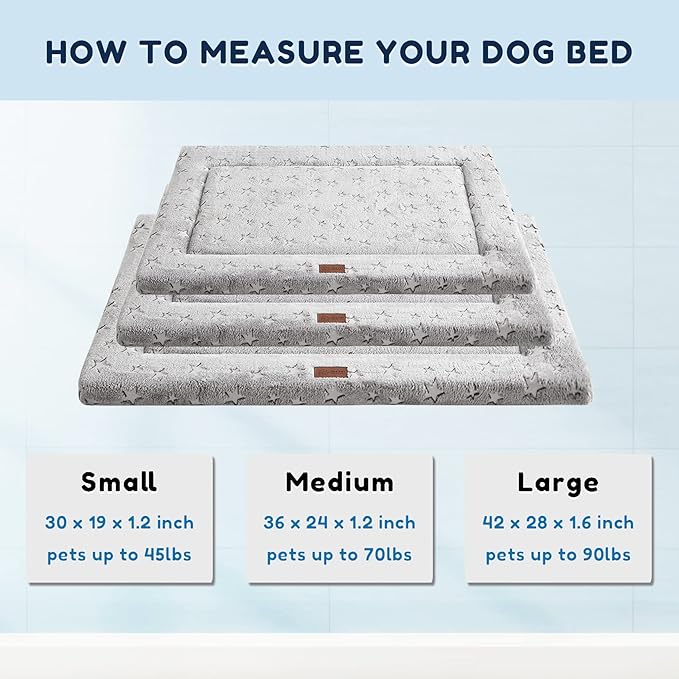 Dog Crate Bed, Comfortable Crate Dog Bed with Soft Star Prints, Washable Dog Crate Pad, Anti Slip Bed for Dog Crate,Grey