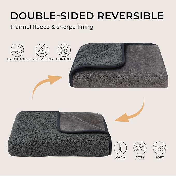 Luciphia Waterproof Blanket for Large Dogs Liquid Proof Furniture Protector Washable Pet Reversible Bed Cover for Couch Soft Sherpa Fleece Cat Blanket Light Grey X-Large(85" x 57")
