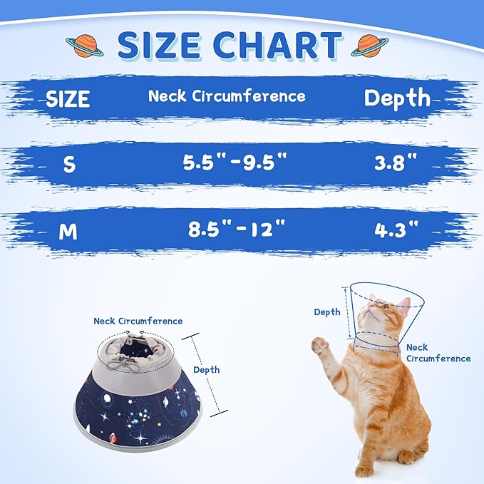 Cat Cone, Adjustable Cat Cone Collar Soft to Stop Licking, Foldable Cute Cat Cone Alternative, Water Resistant Neck Cone for Cats, Lightweight Cat Recovery E Collar for Cat Kitten(Grey, M